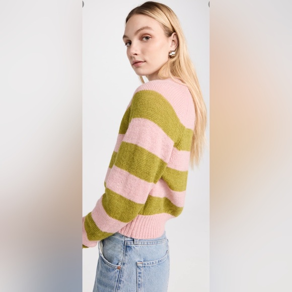 Molly Goddard Teresa Striped Pink/ Green Wool Cardigan Sweater  New $600 - Picture 11 of 16